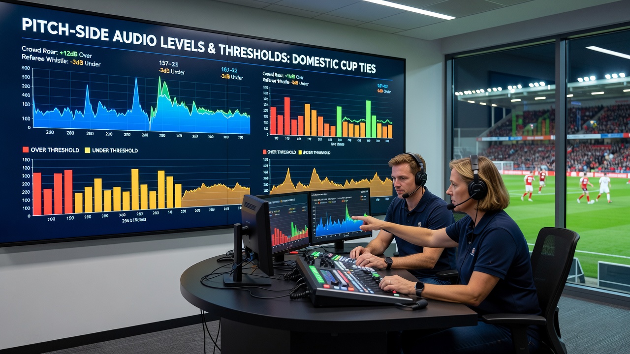 Diagramm mit Audiopegel-Kurven und Torstatistiken aus Pokalspielen